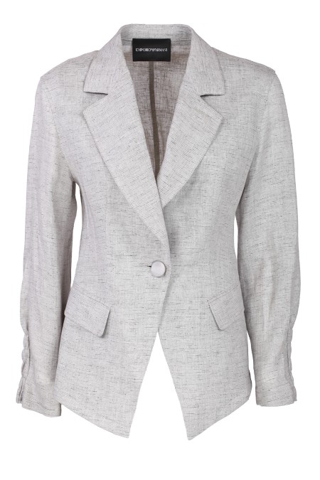 Shop EMPORIO ARMANI  Jacket: Emporio Armani linen jacket.
Collar with lapels.
Long sleeves.
Single-breasted, one button closure.
Flap pockets.
Screwed.
Composition: 100% Cotton.
Made in Romania.. E3NG31 F2017-016